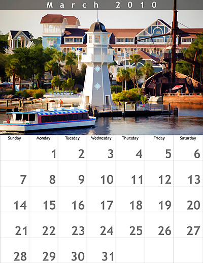 March 2010 8.5x11 Calendar